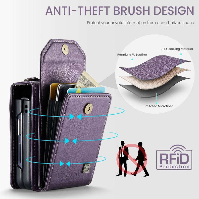 ASAPDOS Crossbody Case Compatible with Samsung Galaxy Z Flip 3,Retro PU Leather Strap Wristlet Flip Case with Magnetic Closure and Card Holder for Men Women Purple - Image 5